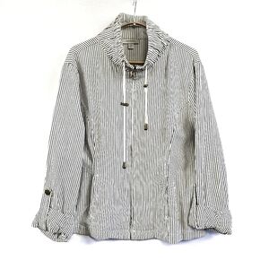 Dressbarn Stripe Live a Little Zip Up Jacket Size XL Black Off White